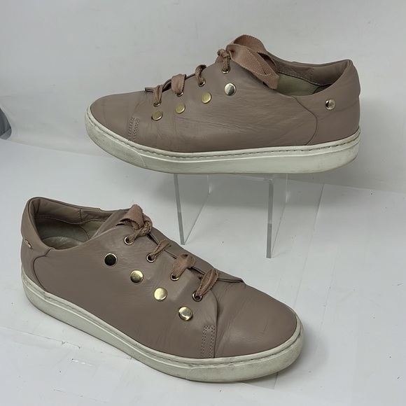 AGL Sz 40 Attilio Giusti Leombruni Blush/Beige Gold Studded Lace-Up Sneakers - Picture 2 of 12